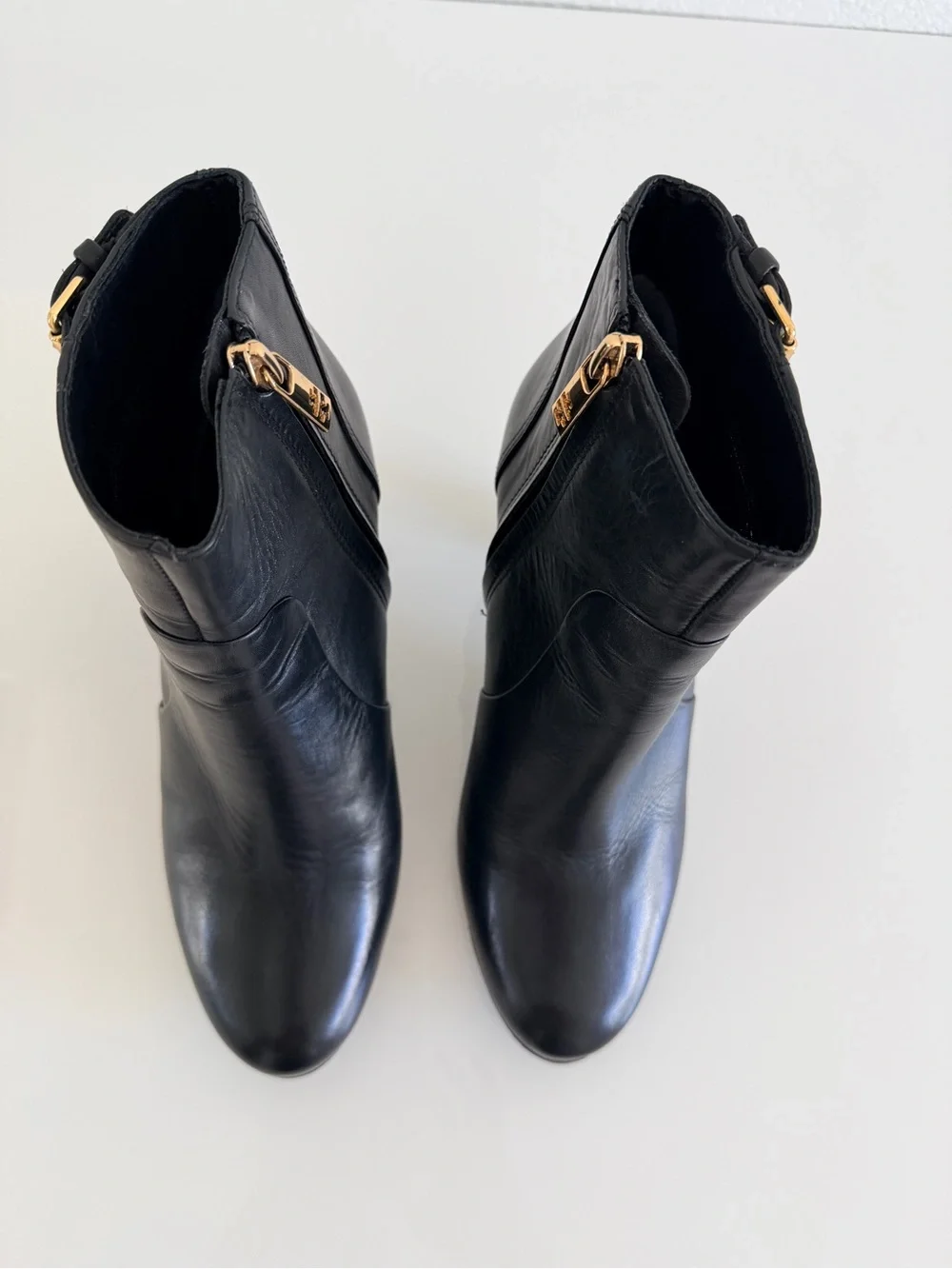 Tory Burch Black Leather Ankle Booties with Gold Hardware